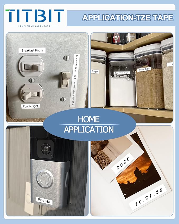TITBIT 12mm Label Maker Tape Refill Compatible with Brother P Touch Label Tape TZe TZ Tape 0.47 Laminated 1/2" Black on White TZe-231 TZE231 for PTD210 PTD220 PTH110 PTE110 PTD410 PTP710BT, 2-Pack