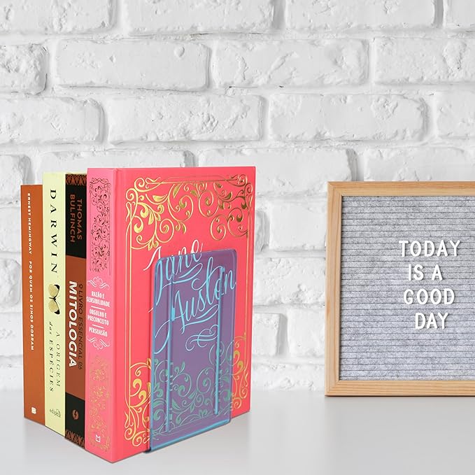 Acrimet Bookends 1 Pair, Clear Plastic Bookends for Shelves or Desktop, Book Holder for Home, Office, Library, School (Clear Blue Color)