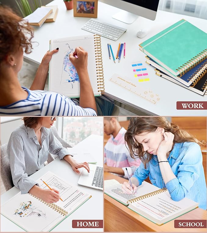 Spiral Notebook Journal 5.75” x 8.38”, 300 Pages Hardcover Leather Lined Journals for Women Men, A5 Small College Ruled Notebooks with 100 GSM Thick Paper, Spiral Journal for Writing Work School, Teal