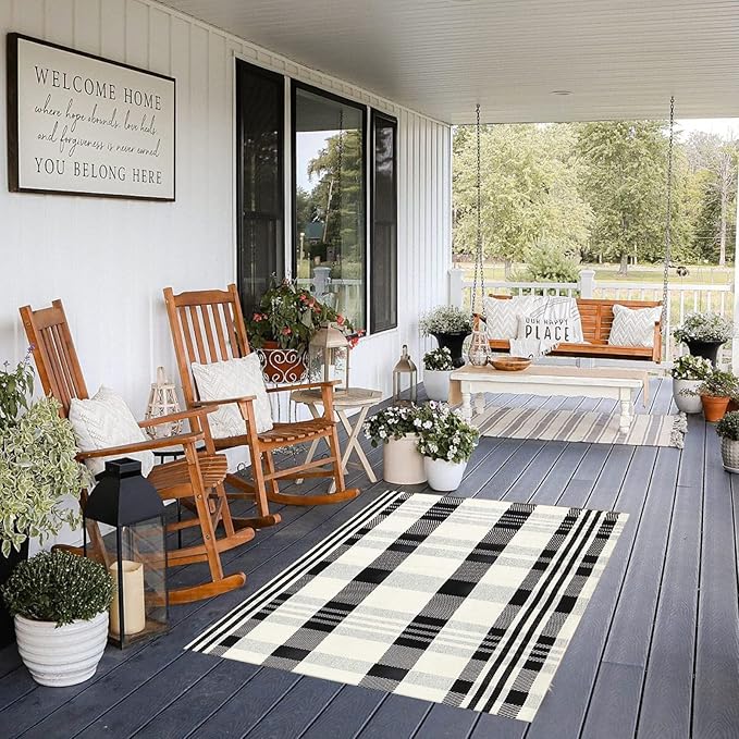 Buffalo Plaid Outdoor Rug 27.5"x43" Front Door Mat for Front Porch Decor,Spring Summer Welcome Mats Outdoor Indoor, Doormat for Farmhouse/Entryway/Home Entrance