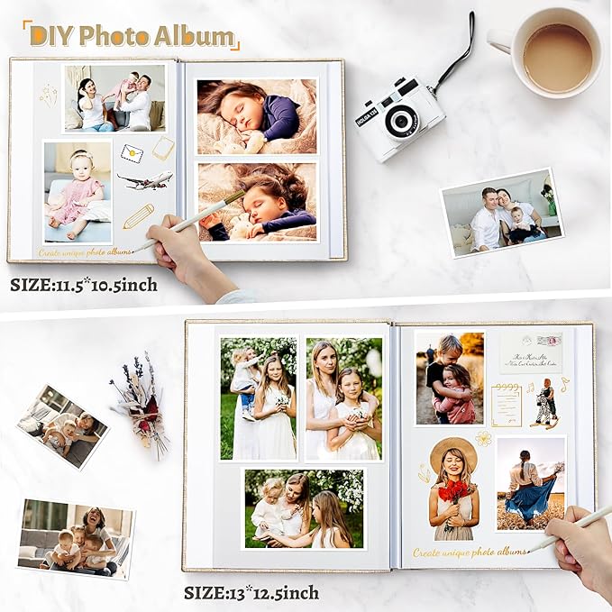 Photo Album Self Adhesive Scrapbook,60 Pages Large Photo Book for 4x6,5x7,8x10 Pictures,DIY Album for Baby Wedding Family Travel Birthday,with Metallic Pen and Scraper