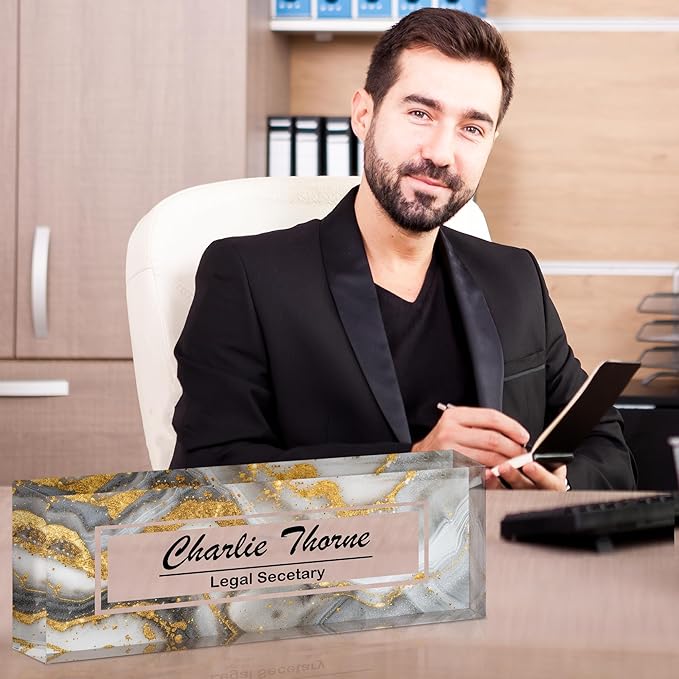 Ship Next Day-Custom Name Plate for Desk, Desk Name Plate Personalized, Acrylic Office Desk Accessories, Appreciation Gifts for Coworkers Employee Teachers Boss Women Men (Silvery Coast)