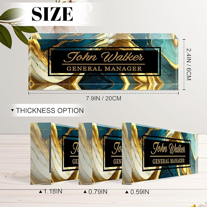 Ship Next Day Personalized Name Plate for Desk, Custom Acrylic Desk Name Sign, Office Appreciation Gifts for Women Men Coworkers Boss Teacher Employee (Green Gilding)