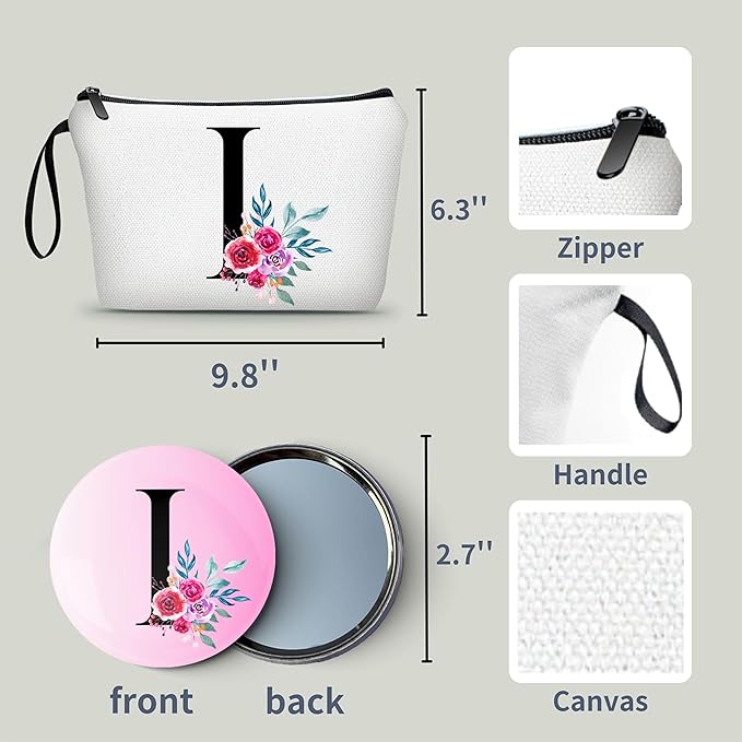 Friendship Gifts,Initial Makeup Bag,Women Birthday Gift Ideas,Cosmetic Bag With Mirror,Bridesmaid Proposal Gifts,Gifts for Mom Birthday Unique,Maid Of Honor Gifts,(I)