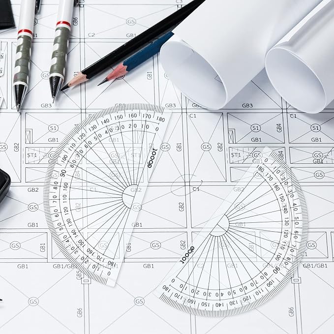 Zonon 3 Pcs 4 Inch Clear Plastic Protractor Bulk Math Protractors Set 180 Degrees Geometry Drafting Tools for Classroom Industry Office Back to School Supplies
