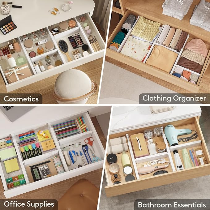 Lifewit 10 Pack Kitchen Drawer Dividers 2.36" High, 16"-22" Adjustable Drawer Organizer for Utensils/Clothes/Makeup, Plastic Expandable Separators in Dresser/Bedroom/Bathroom/Office Storage