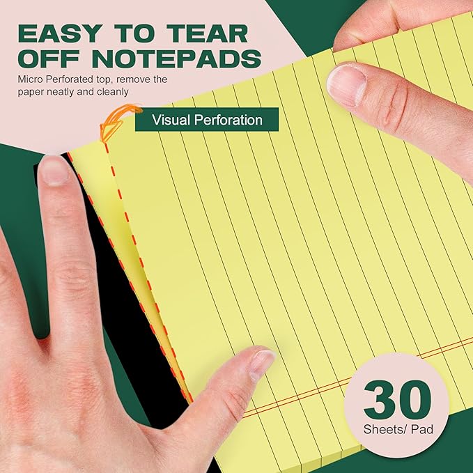 Yellow Legal Pads 5x8 Notepads, 12 Pack Small Note Pads 5x8 College Ruled Perforated Memo Pad for Work, Narrow Ruled Lined Writing Pads, 30 Sheets Per Pad, Mini Notepad for Office Home School
