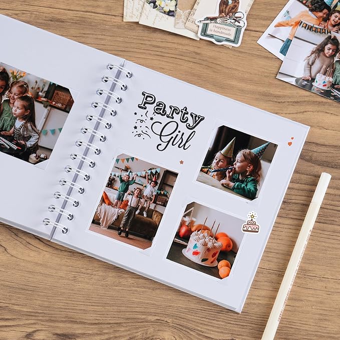 potricher 7 x 7 Inch DIY Scrapbook Album 40 Pages Hardcover Kraft Paper Scrap Book Photo Albums Memory Book for Wedding and Anniversary Family (White, 7 Inch)