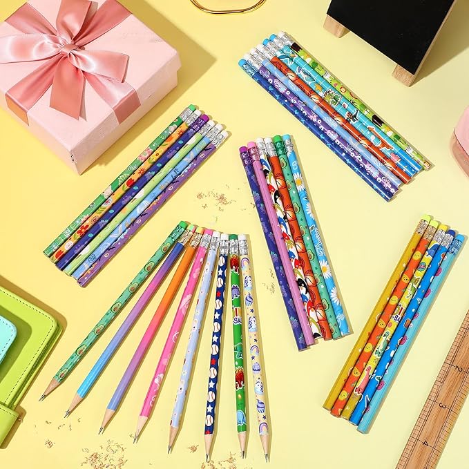 Sabary 200 Pcs Assorted Wood Pencil Bulk 50 Styles #2 HB Colorful Novelty Fun Dinosaur Animals Fruits Sports Pencils with Erasers Back to School Supplies for Kids Student Teacher Classroom Reward