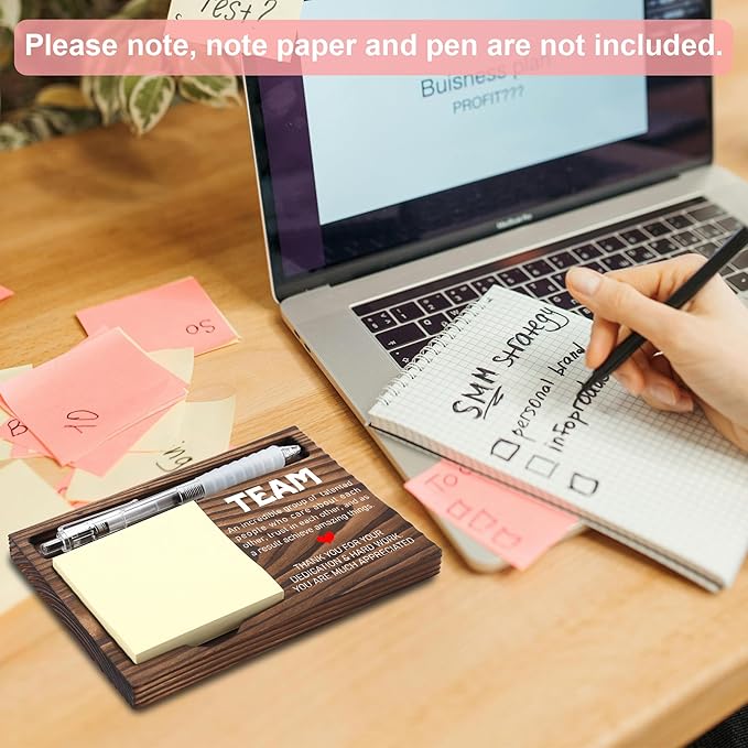 Team Gifts for Employees, Appreciation Gifts for Coworker, Thank You Gifts, Sticky Note Holder, Post-it Note Dispenser for Desk, Wooden Post-it Note & Pen Holder 6.5" x 4.7" - FTA116