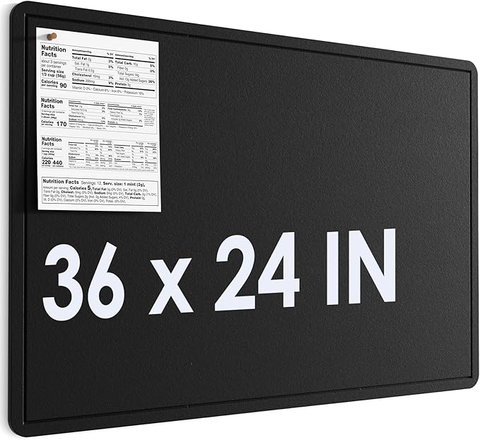 MaxGear Large Bulletin Board 36" x 24", Foldable Felt Board Vision Board Supplies, Cork Board for Office, Home, School, Small Pin Boards for Walls Decorative Display Board Black