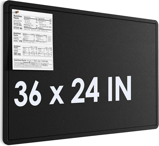 MaxGear Large Bulletin Board 36" x 24", Foldable Felt Board Vision Board Supplies, Cork Board for Office, Home, School, Small Pin Boards for Walls Decorative Display Board Black