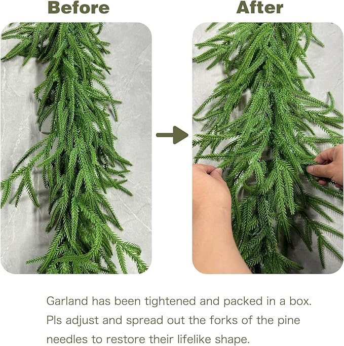 15FT Christmas Garlands Norfolk Pine Garland Real Touch Artificial Faux Greenery Garland for Holiday Indoor Outdoor Decor