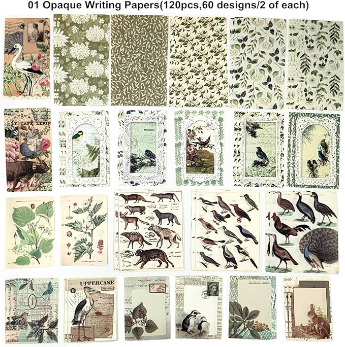 200PCS Vintage Scrapbooking Supplies Pack, Aesthetic Scrapbook Sticker Paper Art Journaling Kit for Bullet Junk Journals,Planner,Cottagecore Decor Gifts (Green Series)