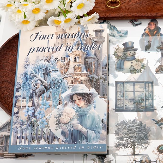 Winter Theme Sticker Scrapbooking Supplies for Junk Journal, 20 Sheets PET Stickers - Vintage Journaling Stickers, Ephemera Sticker Book Pre Cut(TZ-006-002)