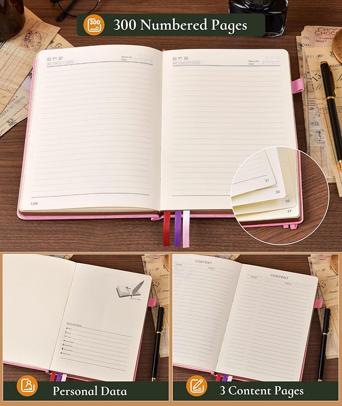 Vintage Leather Journal with 300 Numbered Pages,A4 Lined Journal for Men Women,Daily Journals for Writing,College Ruled Notebook for Work,School,Note taking,Travel Diary,Large (8.5" X 11.3")