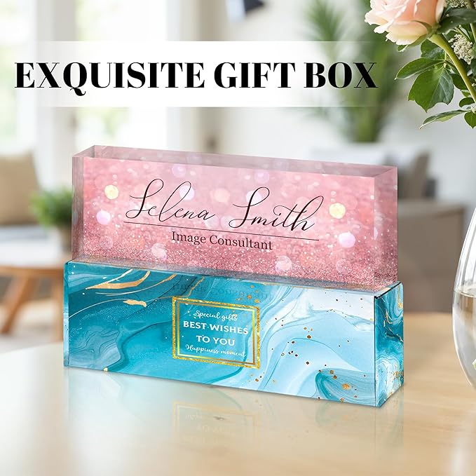 Ship Next Day Personalized Name Plate for Desk, Custom Acrylic Desk Name Sign, Office Appreciation Gifts for Women Men Coworkers Boss Teacher Employee (Pink Sequin)