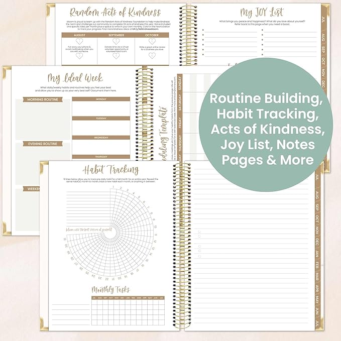 bloom daily planners 2025-2026 Hardcover Academic Year Goal & Vision Planner (July 2025 - July 2026) - Monthly & Weekly Calendar Agenda Organizer - 7.5" x 9" - Spread Kindness Like Wildflowers