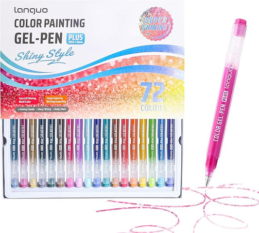 Glitter Gel Pens for Adult Coloring, 72 Colors Special Shining Multi Glitter Gel Pens Colored Set for Drawing, Doodling, Journaling & Creative Art Supplies