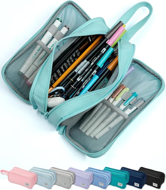 Pencil Case Pouch Box Bag School Supplies Girls Boys Kids, Cute Preppy Stuff Big Capacity Aesthetic Pen Organizer, Back to College Stationary, Eggshell Blue, Extra Large Style, 2300ml