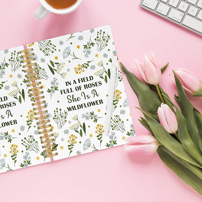Baby Girls Nursery Spiral Notebook, Spring Plant Floral Wildflower Journaling Notebooks for Office Work School, Inspirational Christian Gift Hardcover Journals for Women, 160 Pages 5.5 x 8.3 Inch