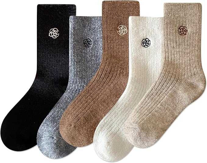 IIG Cute Warm Wool Socks for Women Super Cozy Thick Crew Winter Socks Gifts, 5 Pairs