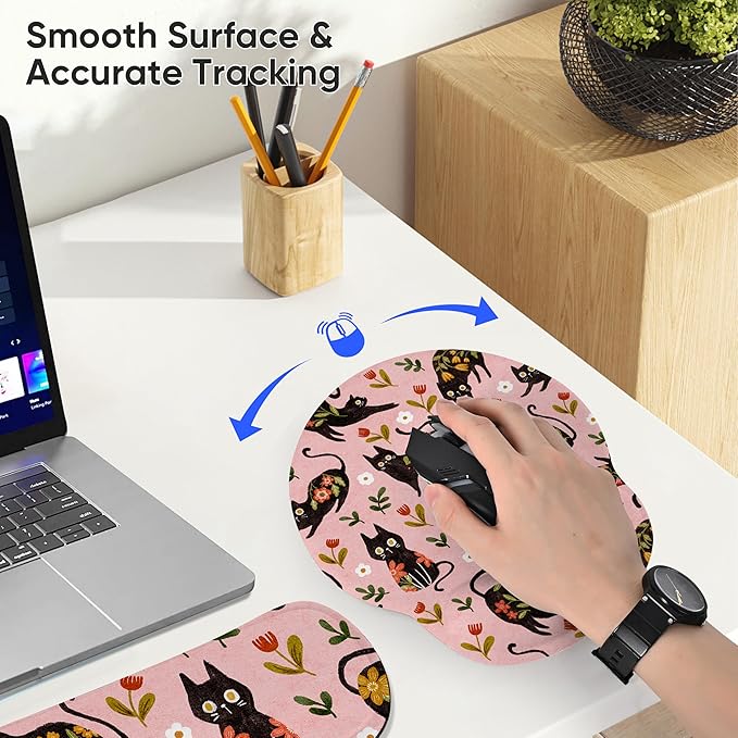 RICHEN 3 PCS Computer Mouse Pads for Desk with Coaster Set, Non-Slip Keyboard Wrist Rest and Mouse Pad Set, Ergonomic Design (YKMWR-51)