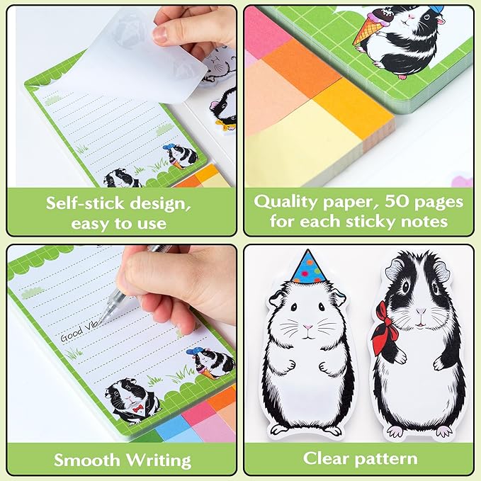 Xqumoi I Just Really Like Guinea Pig Sticky Notes Set - 550 Sheets - Cute Guinea Pig Self-Stick Notes Pads Animal Divider Tabs Bundle Writing Memo Pads Back to School Office Supplies Small Gift