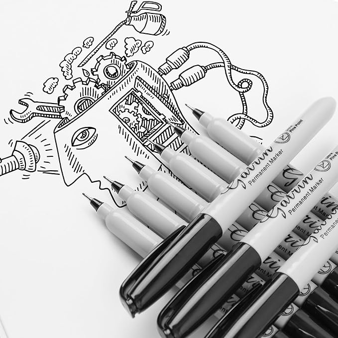 Ultra Fine Point Black Permanent Markers, 36 Pack Ultra Fine Point Black Permanent Marker set, Works on paper, Plastic, Stone, Glass, Metal