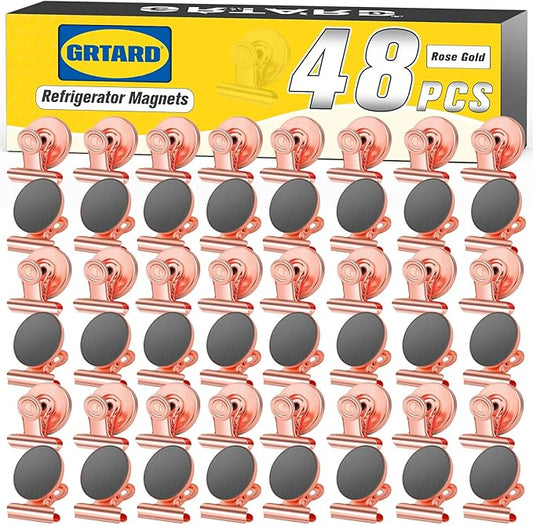Grtard 48pack Magnetic Clips Heavy Duty, Magnet Clips for Fridge, Refrigerator Magnets, Scratch Free Magnets with Clip, Strong Magnetic Clip for Refrigerator, Whiteboard, Locker, Cruise (Rose Gold)