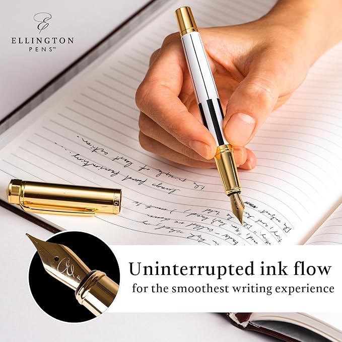 Luxury Fountain Pen Set- Fountain Pens for Writing - Smooth Fine Nib - Includes Refillable Ink Converter, 3 Ink Cartridges [Black & Blue], Gift Box - Elegant Calligraphy