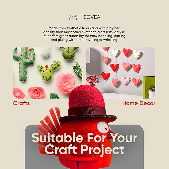 EOVEA | Acrylic Felt Fabric by The Yard - Non-Stiff, Soft Material - 72" Wide - 1.6mm Thick Felt Sheets for DIY Crafts, Sewing, Upholstery, Cushion, Padding(Heather Grey, Half Yard)