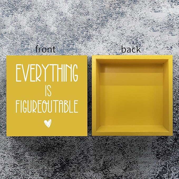 Inspirational Wooden Box Sign Office Decor Motivational Gifts Decorative Positive Affirmations Office Desk Decor for Tabletop Bookshelf Home Meeting Room Bedroom Rustic Square Wall Decor Yellow