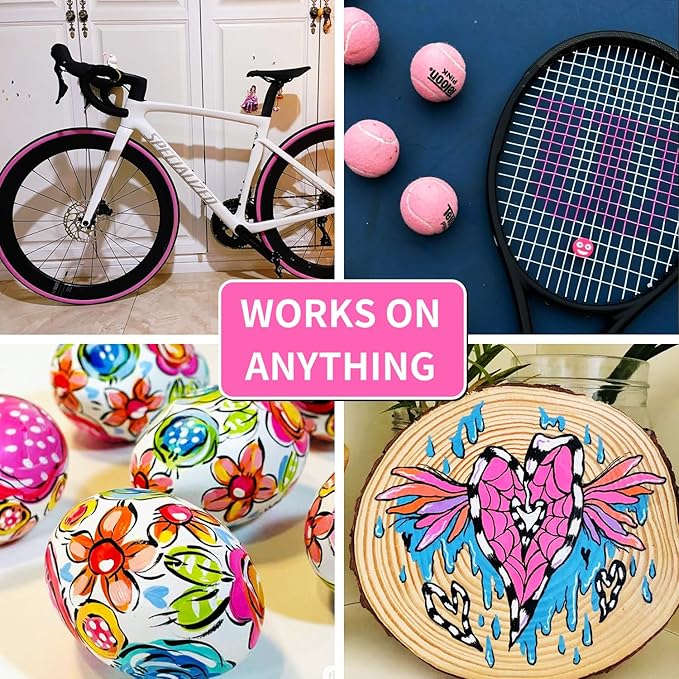 Pink Permanent Paint Pens - 6 Pack Oil Based Paint Markers, Pens For Rock Painting Car Tyre Metal, Plastic, Canvas, Mugs, Wood, Glass, Quick Drying and Waterproof, Medium Point