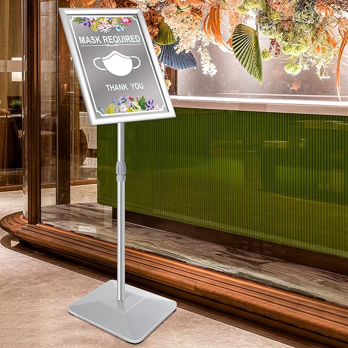 11"x17" Pedestal Poster Stand with Heavy Duty Solid Steel Base, Adjustable Floor Standing Sign Holder for Vertical and Horizontal Display, Silver 3Pack