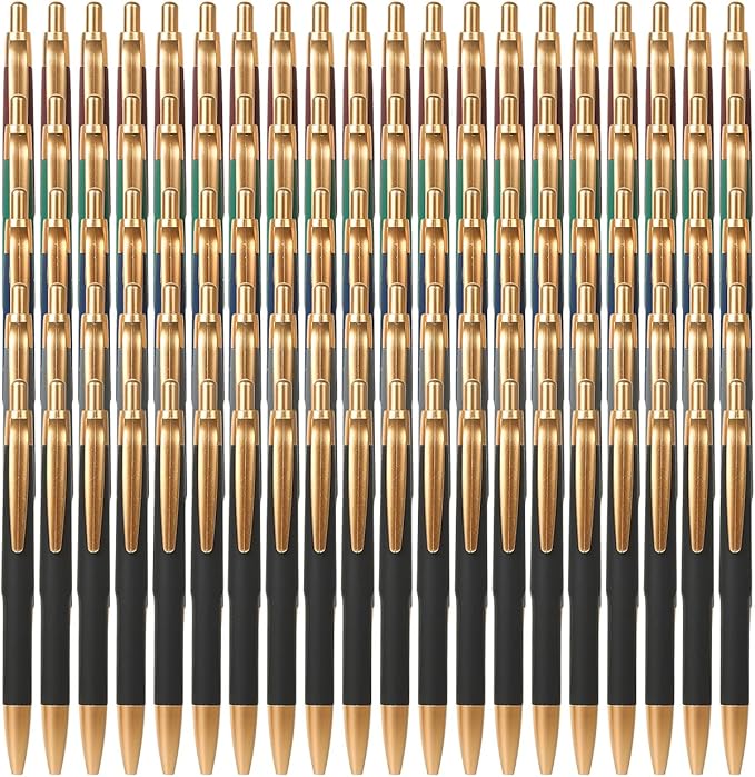 Aozora Pens Bulk 100 Pack Retractable Pens Ballpoint Smooth Writing Pen Click Bulk No Bleed Medium Point 1.0 mm Box of Pen (Classic-A)