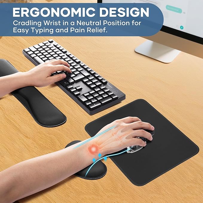 Office Ergonomic Memory Foam Computer Mouse and Keyboard Wrist Rest pad Support Carpal Tunnel, Wrist Rest for Keyboard and Mouse, Wrist Support Set