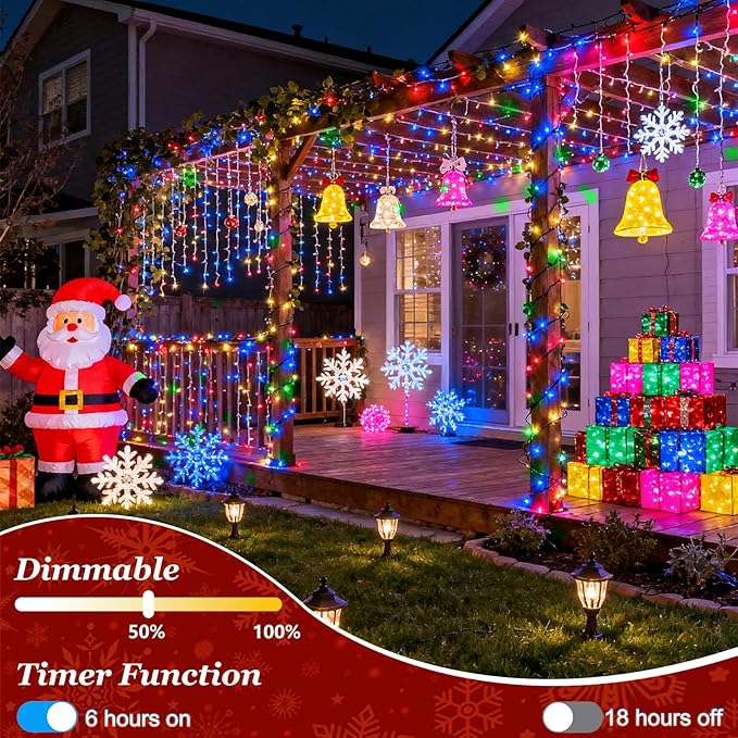 1500 LED 470FT Christmas Lights Outdoor, Christmas String Fairy Lights with Timer & Memory, Waterproof 12 Modes Dimmable Twinkle Tree Lights for Home Patio Wedding Party Yard Xmas Decor, Multicolor