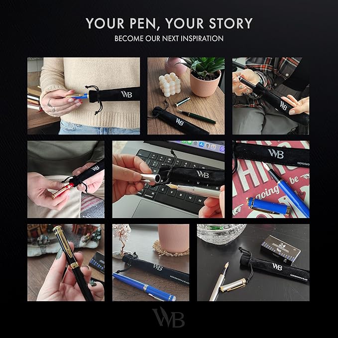 Wordsworth & Black Fountain Pen Set, 18K Gilded Medium Nib, Includes 24 Pack Ink Cartridges, Ink Refill Converter & Gift Pouch, Gold Finish, Calligraphy, [Silver Gold], Perfect for Men & Women