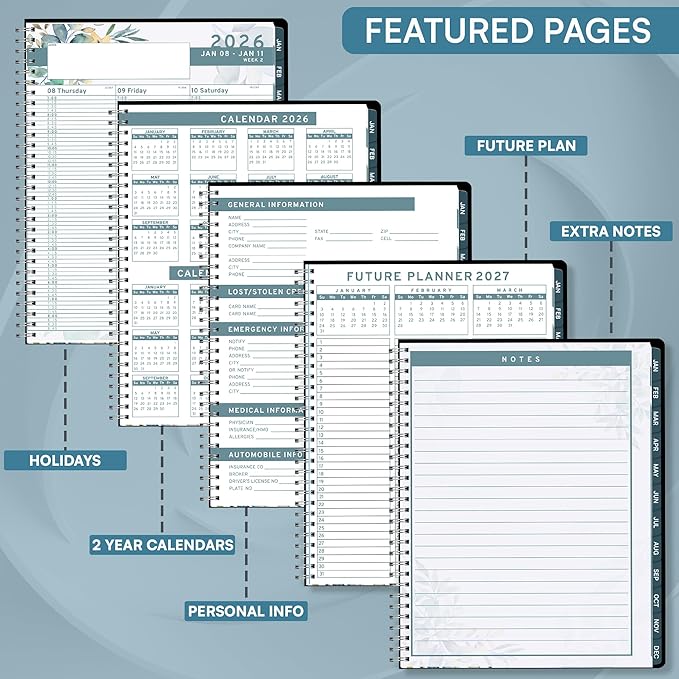 Ensight 2026 Appointment Book and Planner 8.5" x 11" Large Hourly Weekly Daily Schedule Planner with Tabs, 15 Minute Time Slots, Floral Calendar Organizer Jan 2026 – Dec 2026 Appointment Book - Floral