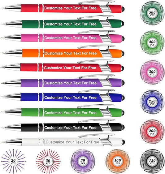 Max 500 Pcs Personalized Pens Bulk, Custom Pens with Free Engraving, Customized Stylus Tip Ballpoint Pen with Your Name Massage Text for School Office Business Graduation Anniversaries-10 Packs