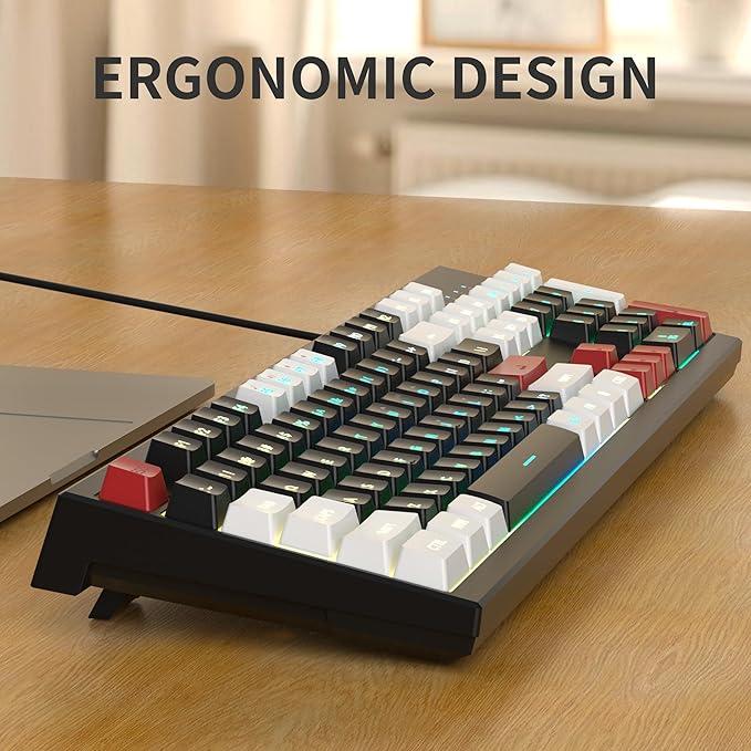 MageGee Creamy Keyboard,K2 Keyboard Wired RGB Backlit 104 Keys Waterproof Ergonomic Keyboards,PC for PC/loptop/MAC - Knight Red