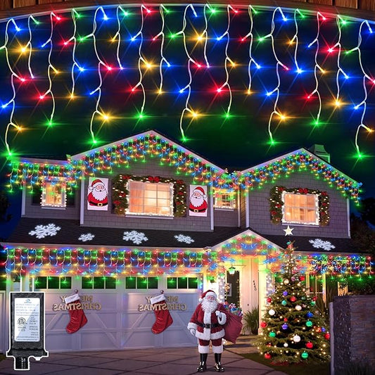 1296 LED Outdoor Christmas Lights with 288 Drops, 131FT ChristmasLights with 8 Modes Timer, Christmas Twinkly Lights IP44 Waterproof for Eaves Yard Room Holiday Wedding Party Decor (Multicolor)