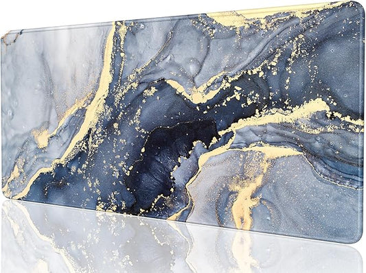 Desk Mat, 32" x 16" XXL Extended Large Gaming Mouse Pad, Desktop Decor Desk Pad, Cute Men Women Office Supplies and Accessories, XL Mouse Mat for Laptop & Keyboard, Blue Gray Gold Marble