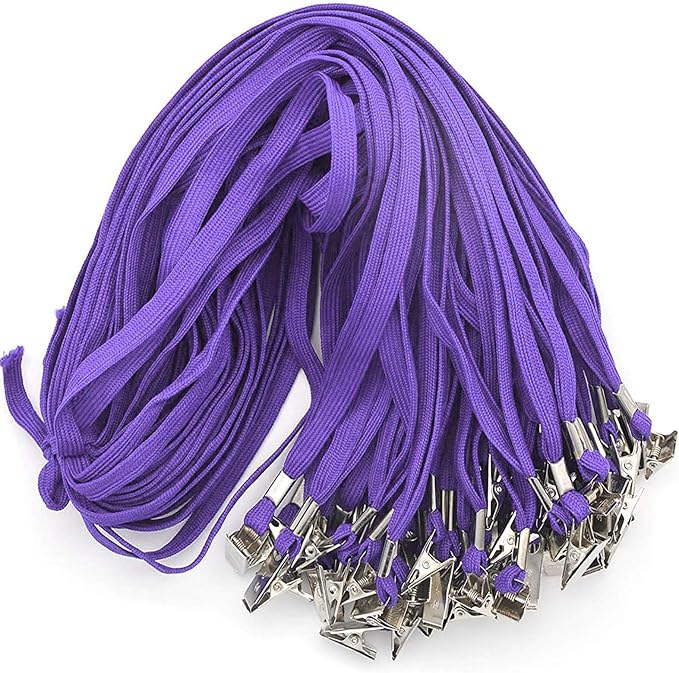 Beebel Lanyard 100 Pack Purple Badge Lanyards Flat Lanyards Round 32" with Badge Clip