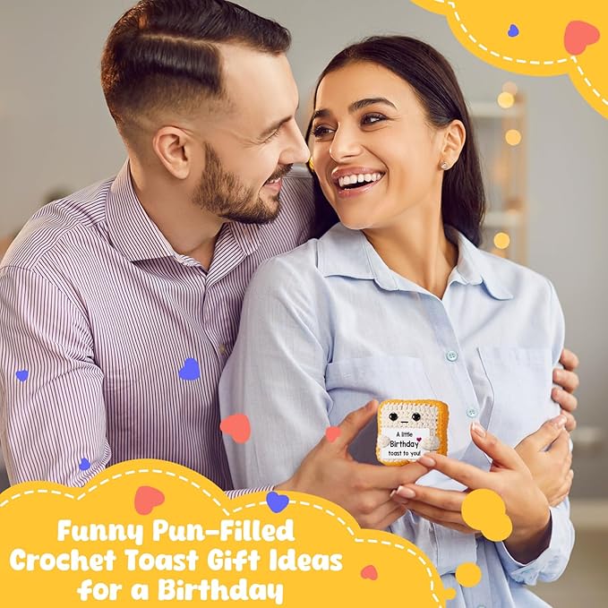 A little Birthday Toast to you - Funny Happy Birthday Gifts for Women, Men, Mom, Dad, Girls, Boys - Unique Crochet Toast Gift Card - Cute Keepsake & Desk Decor Alternative for Her, Him, Best Friend