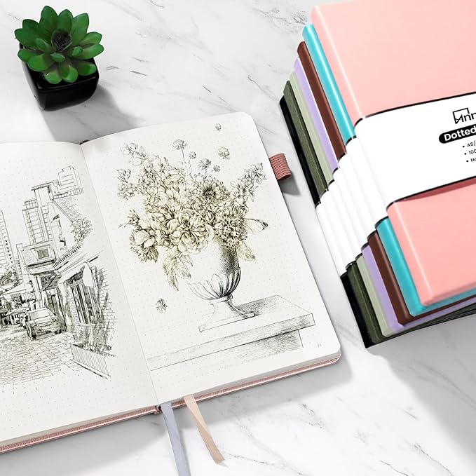 Annecy Numbered Bullet Dotted Journal Notebook, Medium 5.5x 8.25, 160 Pages 100GSM Writing Paper, A5 Deep Green Faux Leather Cover with Pen Loop