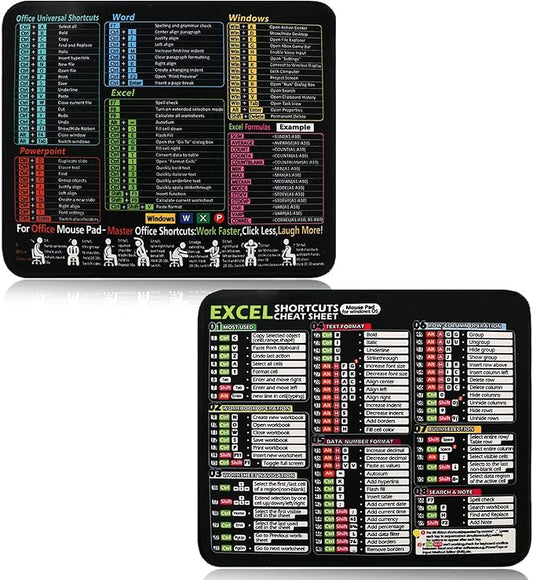 2 Pcs Excel Cheat Sheet Desk Pad, Excel/Word/PowerPoint/Windows Shortcuts Mouse Pad, Portable, Non-Slip Office |HR-Approved Employee Gifts (11.8 * 9.8 * 0.12 in)