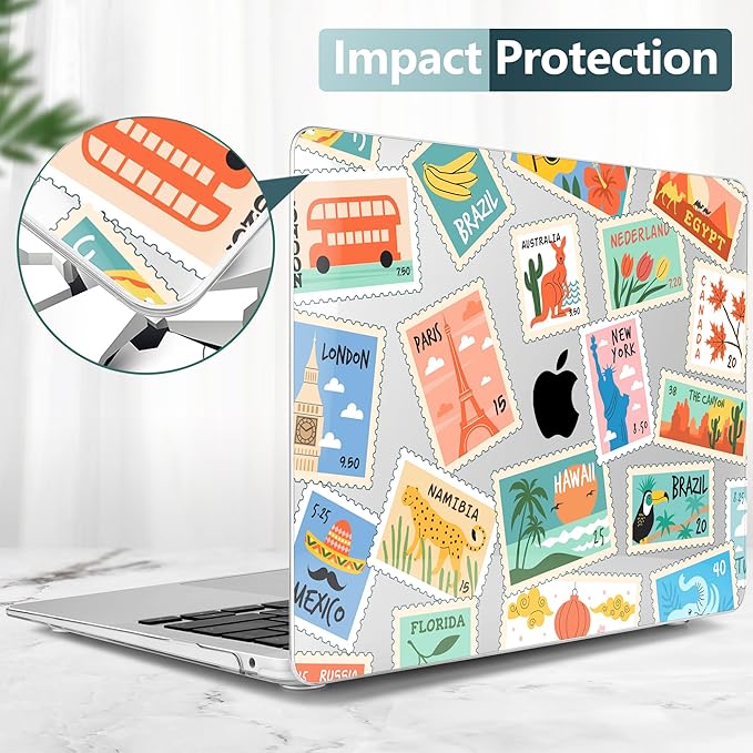 DONGKE for MacBook Air 13 Inch Case 2021-2018, Compatible with A2337 M1 A2179 A1932 Support Retina Display & Touch ID, Hard Shell Plastic Cover with Keyboard Skin - Post Stamps
