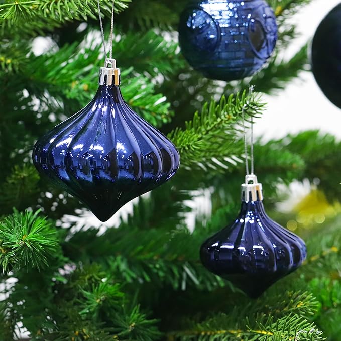 Senjie 36pcs Night Blue Christmas Ornaments Set with 7 Styles Multi-Size Shatterproof Christmas Tree Decorations